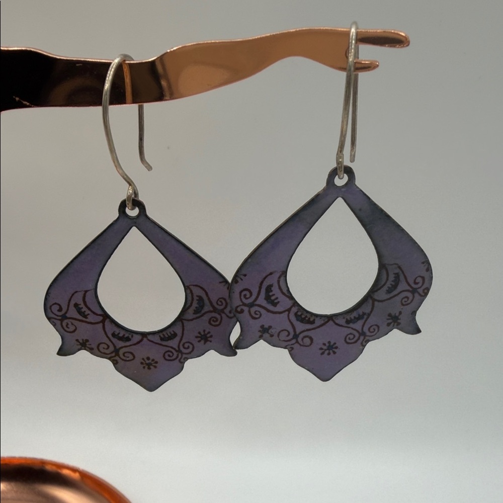 Elegant Fired Enamel Purple Dangle Earrings
